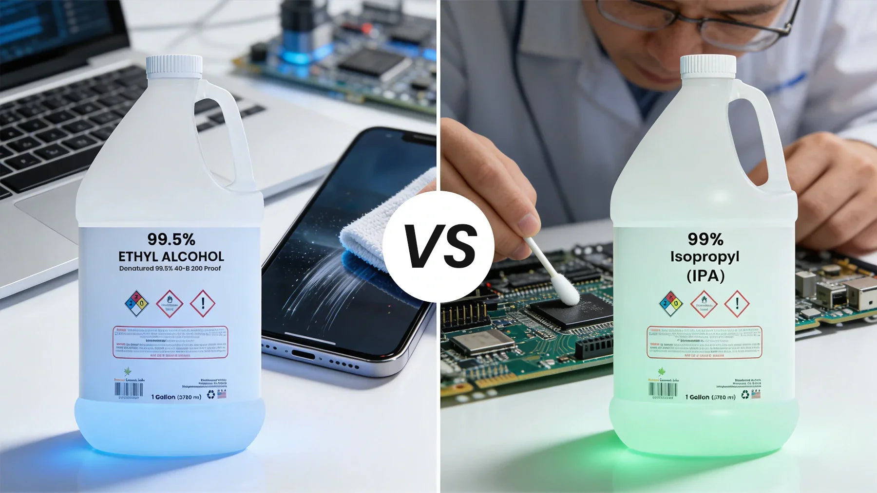 Ethyl Alcohol vs Isopropyl Alcohol: Which One is Better for Cleaning Electronics in the Lab?